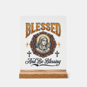 Blessed Christian Vintage Engraving T-Shirt Design Acrylic Sign