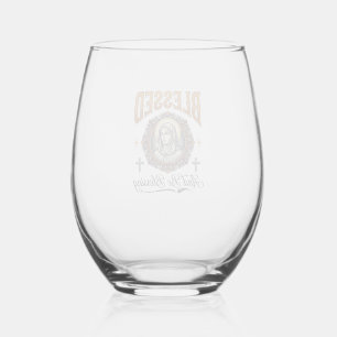 Blessed Christian Vintage Engraving T-Shirt Design Stemless Wine Glass