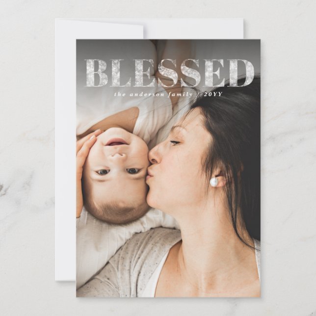 Blessed christmas elegant photo holiday card (Front)