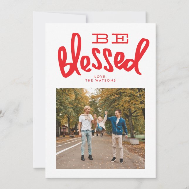 Blessed Christmas Holiday Hand Letter Photo Card (Front)