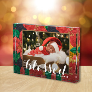 BLESSED Christmas Holiday Poinsettia Photo Block