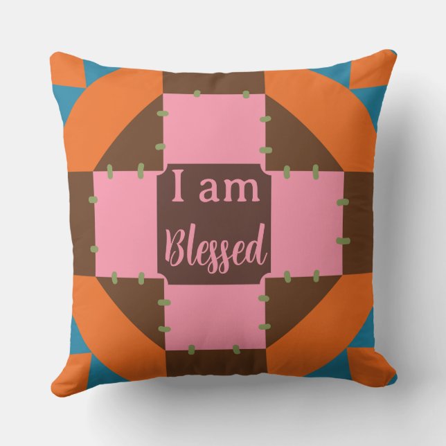 Blessed, Colourful Throw Pillow for Living Room (Back)