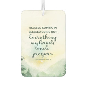 Blessed Coming In & Going Out, Green Watercolor Car Air Freshener