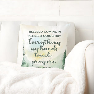 Blessed Coming In &Going out, Green Watercolor Cushion