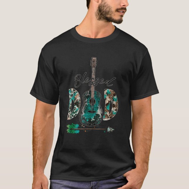 Blessed Dad Guitar Dad Western Leopard  Father's D T-Shirt (Front)
