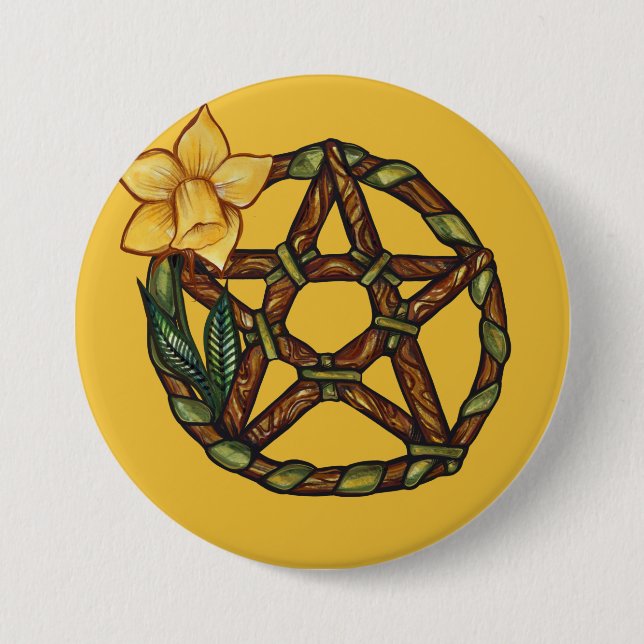 Blessed Daffodil Pentacle Ostara Art               7.5 Cm Round Badge (Front)