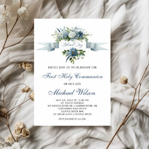 Blessed Day First Holy Communion Floral Invitation