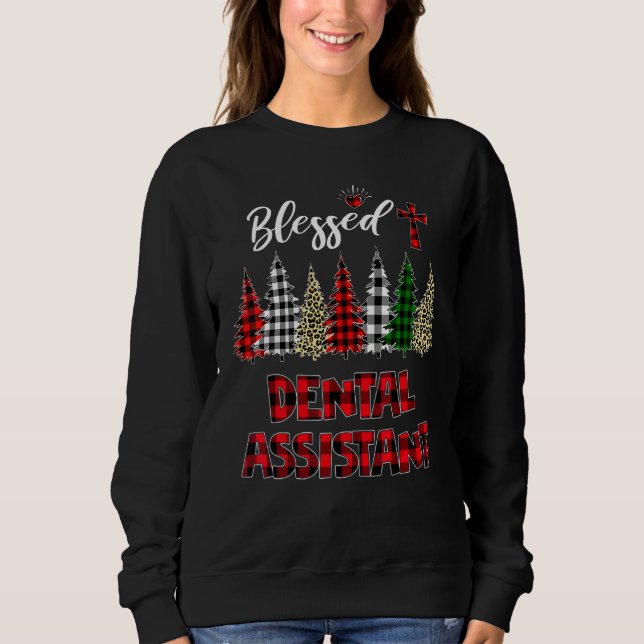 Blessed Dental Assistant Leopard Plaid Christmas X Sweatshirt (Front)