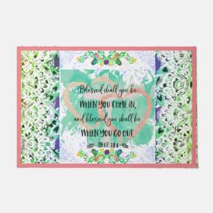 "Blessed" Deuteronomy 28:6 cross heart lace Doormat