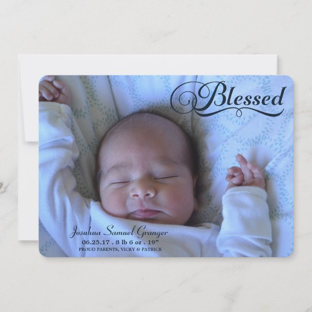 Blessed Double Sided Photo Boy Birth Announcement (Front)