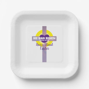 Blessed Easter Cross Bible Verse Resurrection Pape Paper Plate