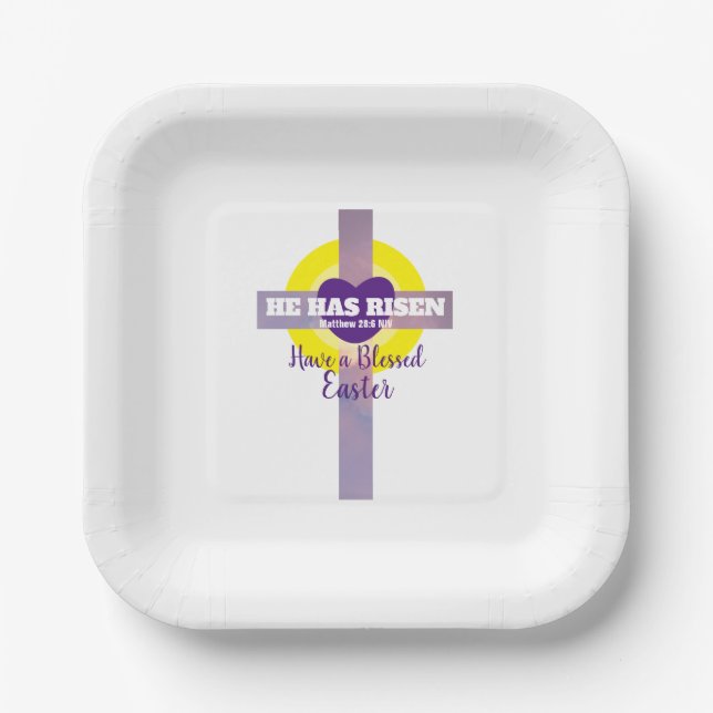 Blessed Easter Cross Bible Verse Resurrection Paper Plate (Front)