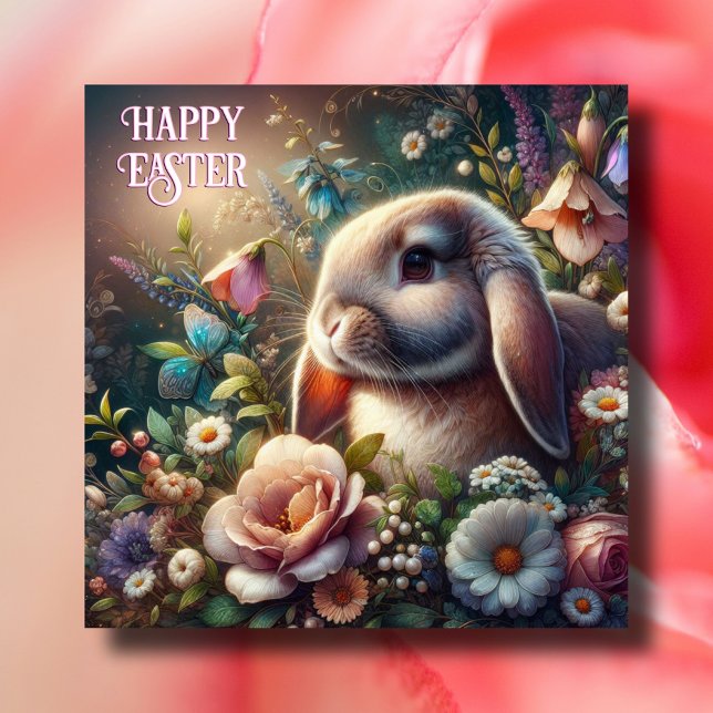 Blessed Easter Flowers Lop Eared Bunny Holiday Card (Creator Uploaded)