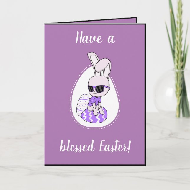 Blessed Easter Funny Bunny Rabbit Wearing Glasses Holiday Card (Front)