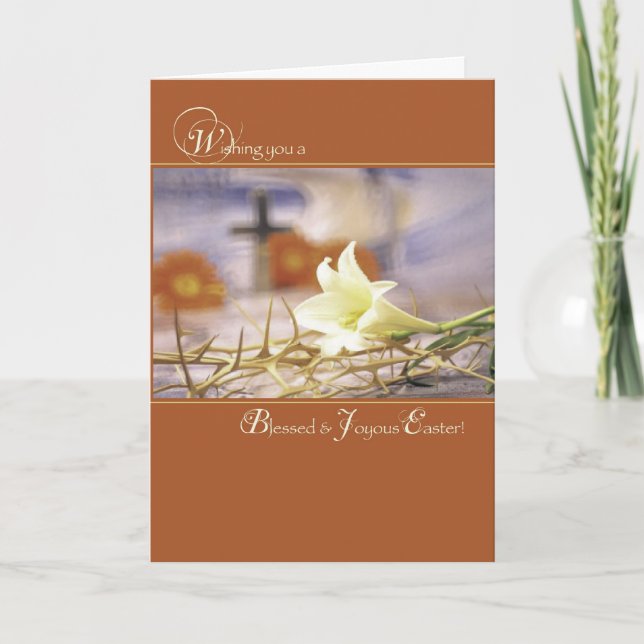 Blessed Easter, Joyous with Lily and Cross Holiday Card (Front)