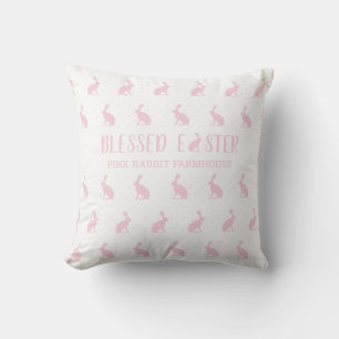 Blessed Easter. Soft Pink Rabbit Farmhouse Pattern Cushion