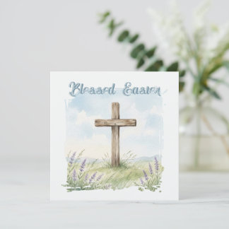 Blessed Easter Watercolor Easter Cross Greeting Card