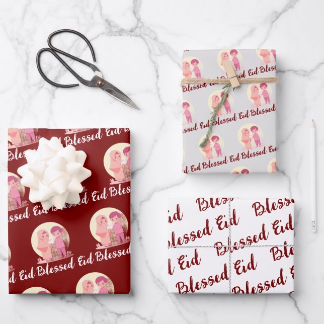 Blessed Eid  Kids gift Wrapping Paper Sheet (Front)
