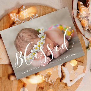 Blessed Elegant Calligraphy Inspirational Photo Holiday Card