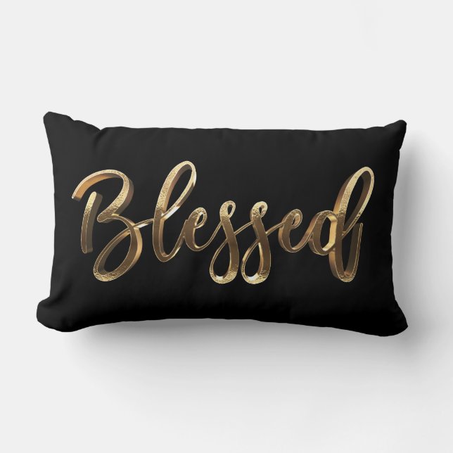 Blessed Elegant Gold Script Modern Christmas Lumbar Cushion (Front)
