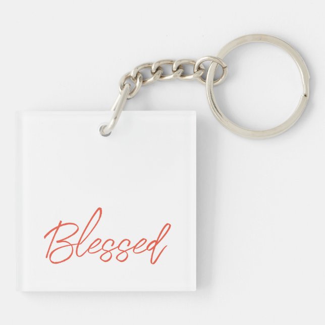 Blessed Faith Grace Thankful Orange Minimalist Key Ring (Back)