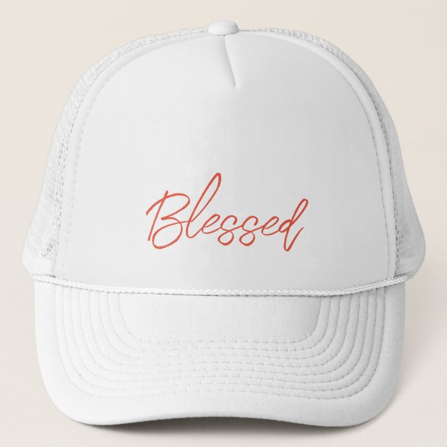 Blessed Faith Unisex Orange Grateful Grace Thanks Trucker Hat (Front)