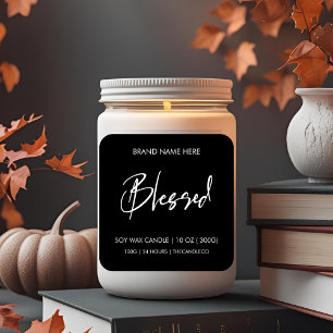 Blessed Fall Candle Label   Custom Black and White
