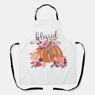 Blessed - Fall Pumpkin with Pink Flowers Apron