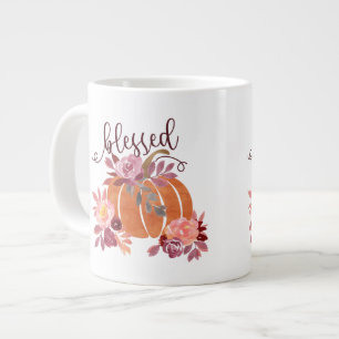 Blessed - Fall Pumpkin with Pink Flowers Large Coffee Mug