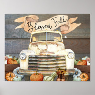 Blessed Fall Rustic Truck and Pumpkins Autumn Poster