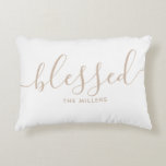 Blessed Family Name Country Hamptons Neutral Decorative Cushion<br><div class="desc">Add your family name for a personal touch</div>