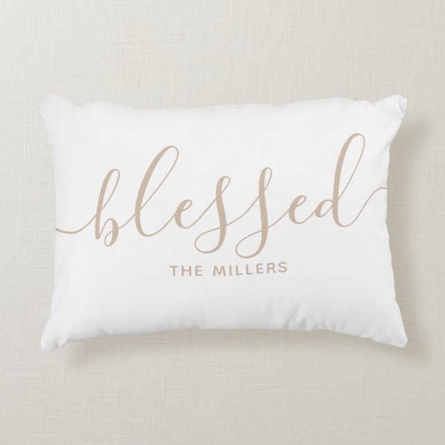 Blessed Family Name Country Hamptons Neutral Decorative Cushion (Front)