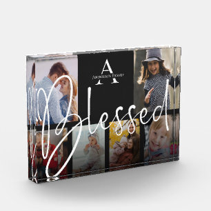 Blessed Family Name Script Monogram Photo Collage Block