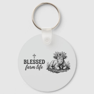 Blessed Farm Life with Cow Key Ring