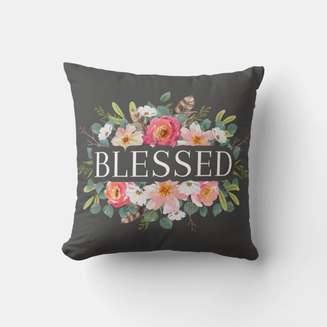 BLESSED - floral throw pillow (Front)