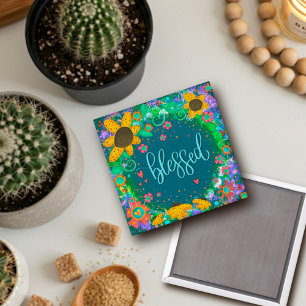 Blessed Floral Trendy Whimsical Inspirational Fun Magnet
