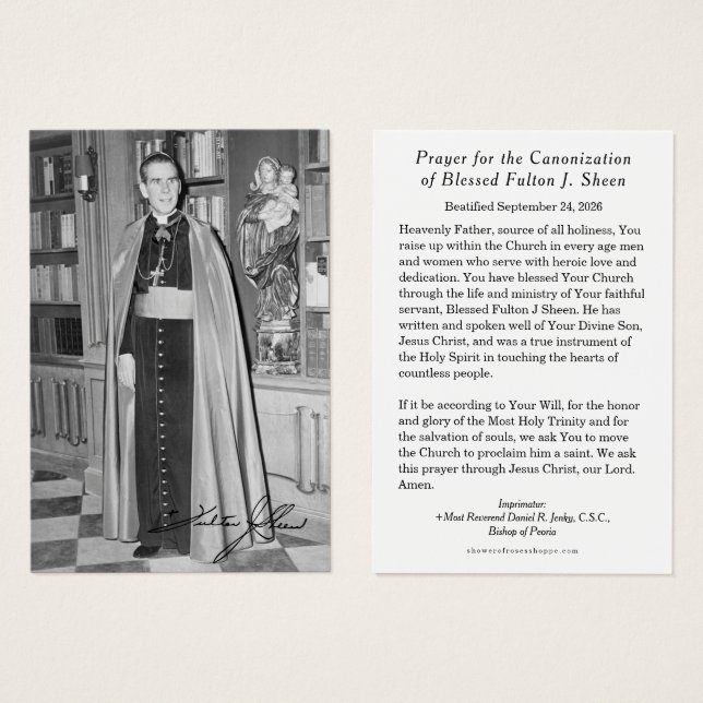Blessed Fulton Sheen Canonisation Prayer Holy Card (Front & Back)