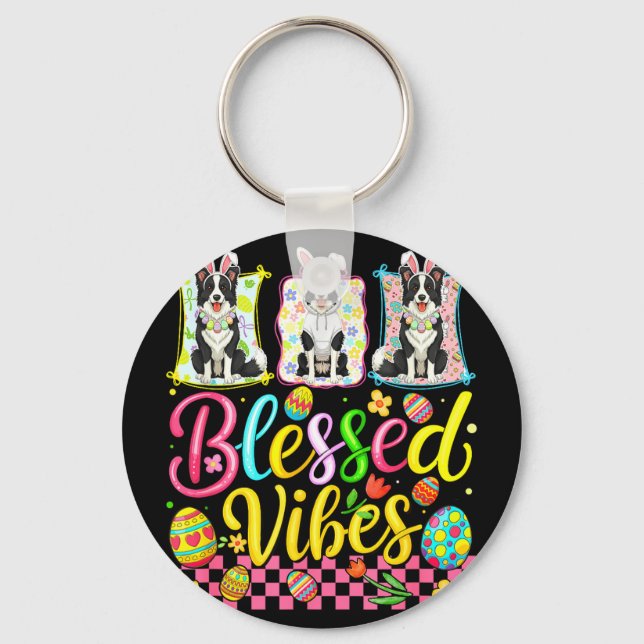 Blessed funny vibes easter three cute bunny border key ring (Front)