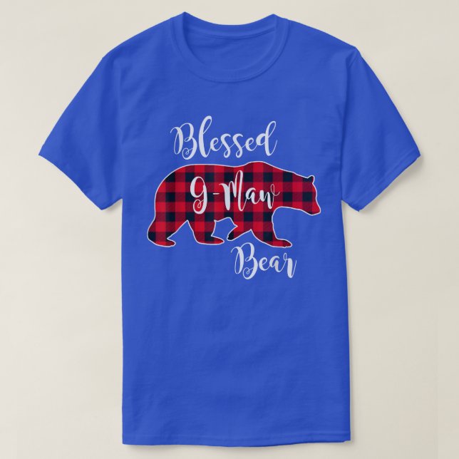 Blessed G-Maw Bear Red Buffalo Check Plaid Fun Gra T-Shirt (Design Front)