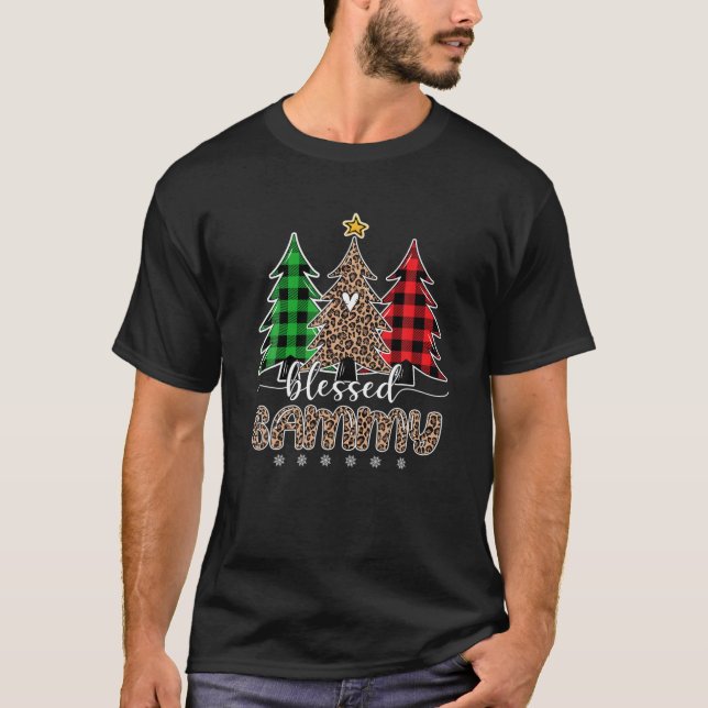 Blessed Gammy Leopard Christmas Pine Tree Red Plai T-Shirt (Front)