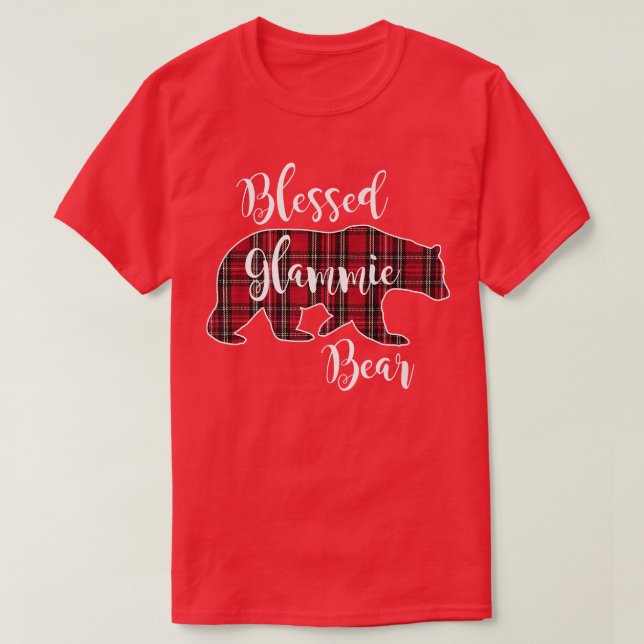 Blessed Glammie Bear Red Tartan Plaid Grandma Gift T-Shirt (Design Front)