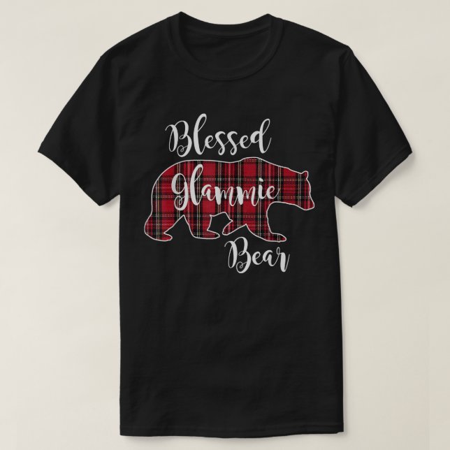 Blessed Glammie Bear Red Tartan Plaid Grandma Gift T-Shirt (Design Front)