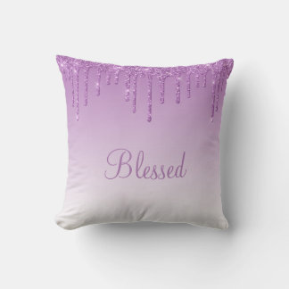Blessed Glitter Drip Girly Bling Typography Ombré Cushion
