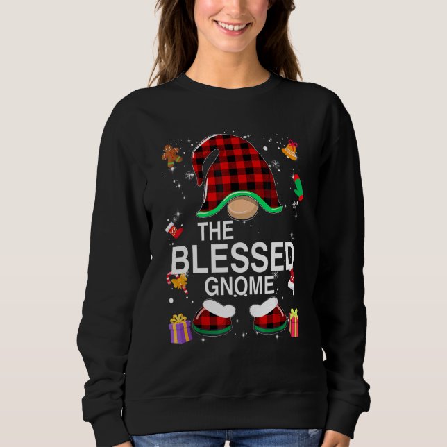 Blessed Gnome Buffalo Plaid Matching Family Christ Sweatshirt (Front)