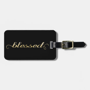Blessed, Gold Foil-Look Inspirational Grateful Luggage Tag