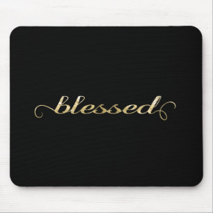 Blessed, Gold Foil-Look Inspirational Grateful Mouse Pad