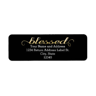 Blessed, Gold Foil-Look Inspirational Grateful Return Address Label