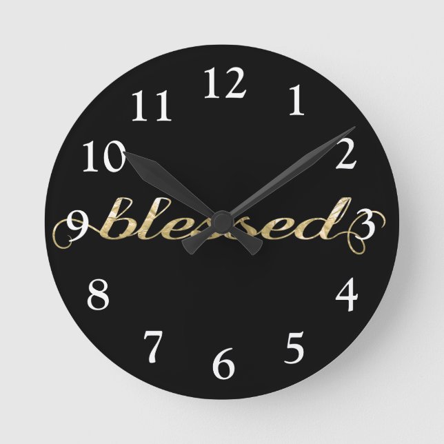 Blessed, Gold Foil-Look Inspirational Grateful Round Clock (Front)