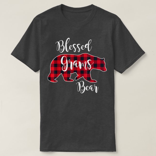 Blessed Grams Bear Red Buffalo Check Plaid Fun Gra T-Shirt (Design Front)