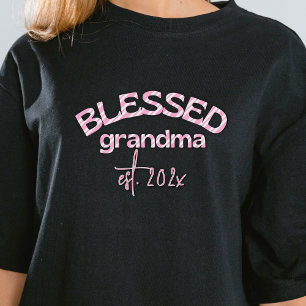 Blessed Grandma Established Year Candy Cane Pink T-Shirt